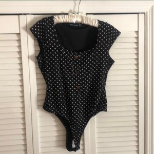 Prettylittlething Black/White Polka Dot Bodysuit USA Size 10 Polyester/Elastane